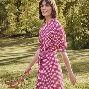 Ann Taylor Pink Gingham Belted Shirt Dress